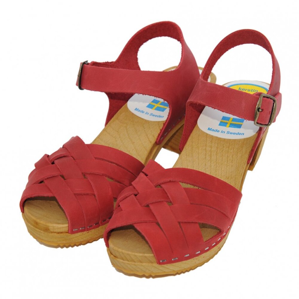 Kerstin Adolphson Swedish lk Hasbeens Toast red clog sandals, sz 38/7-7.5 US